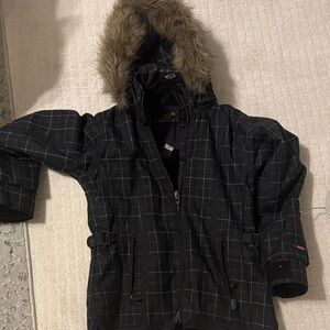 Obermeyer Black Checkered Jacket with Fur Trim